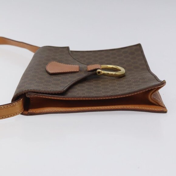 CELINE Macadam Canvas Shoulder Bag PVC Leather Brown Gold Auth BD908 - Picture 4 of 16